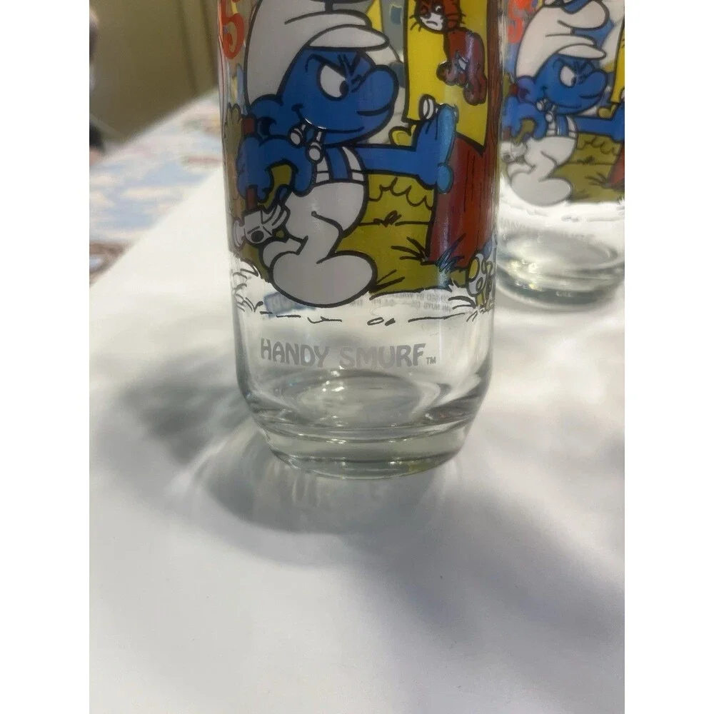 6 Vintage Collectible Smurfs Drinking Glasses Hardee's PEYO 1983 1982 Tumblers